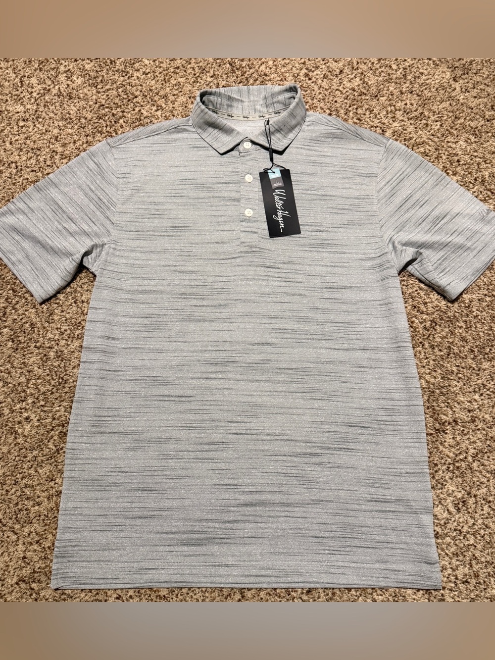 Walter Hagen P11 Striation Pique Golf Polo Shirt - Monument Grey Size S NWT